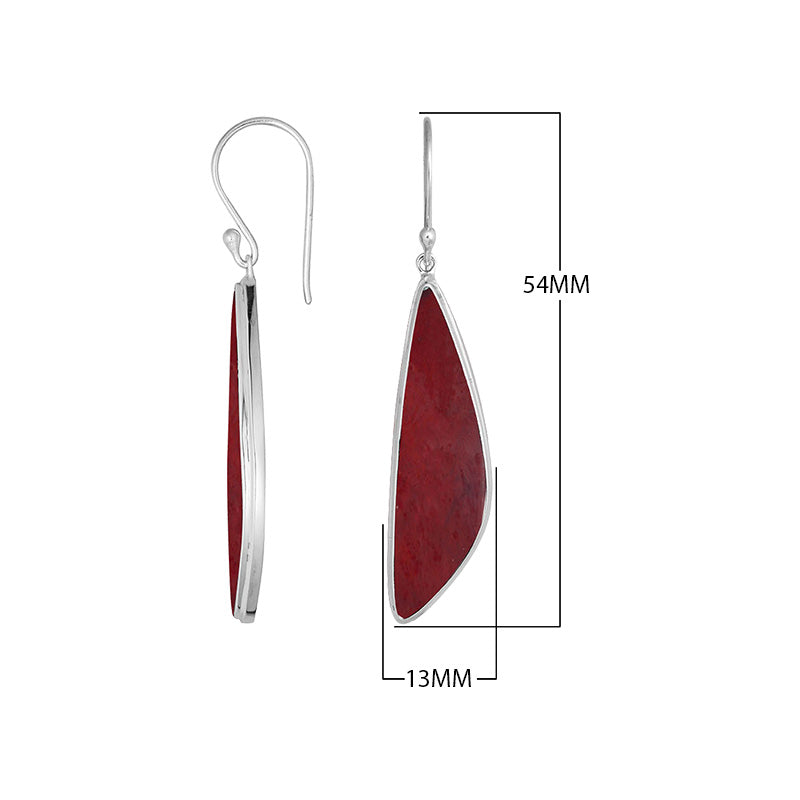 Sterling Silver Red Coral Asymmetric Long Panel Earrings With Polished Finish