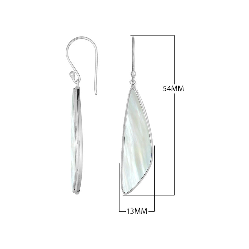 Sterling Silver Mother Of Pearl Asymmetric Long Panel Earrings With Polished Finish