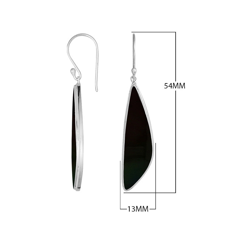 Sterling Silver Black Shell Asymmetric Long Panel Earrings With Polished Finish