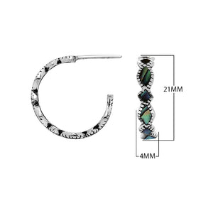 Sterling Silver Abalone Shell Twisted Marquise Inlay Hoop Earrings