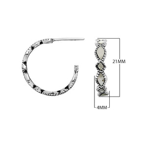 Wholesale sterling silver Mother Of Pearl hoop earrings with Balinese handicraft design and antique polish finish handcrafted in Bali