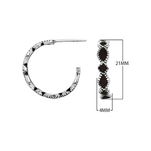 Sterling Silver Black Shell Twisted Marquise Inlay Hoop Earrings