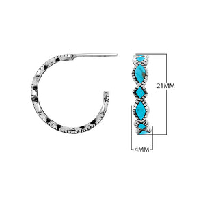 Sterling Silver Turquoise Shell Twisted Marquise Inlay Hoop Earrings