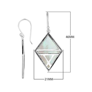 Sterling Silver Mother Of Pearl Geometric Diamond Openwork Panel Earrings