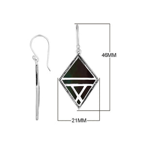 Sterling Silver Black Shell Geometric Diamond Openwork Drop Earrings