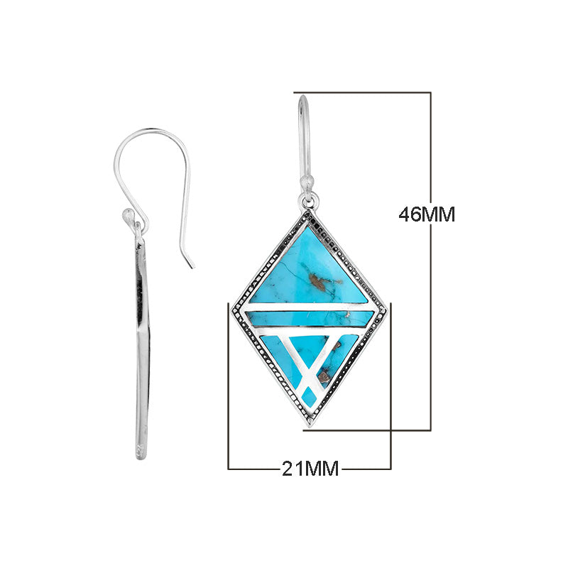 Sterling Silver Turquoise Shell Geometric Diamond Openwork Drop Earrings