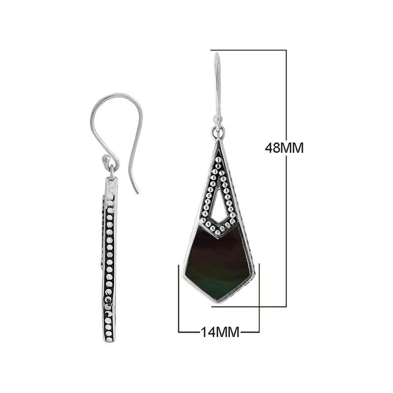 Sterling Silver Black Shell Tapered Geometric Dotted Drop Earrings