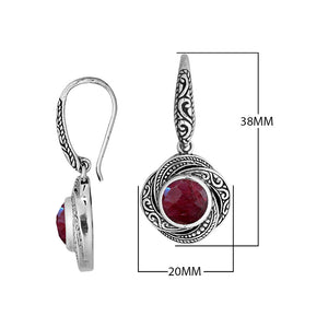 Wholesale sterling silver Ruby swirl-pattern Balinese drop earrings.