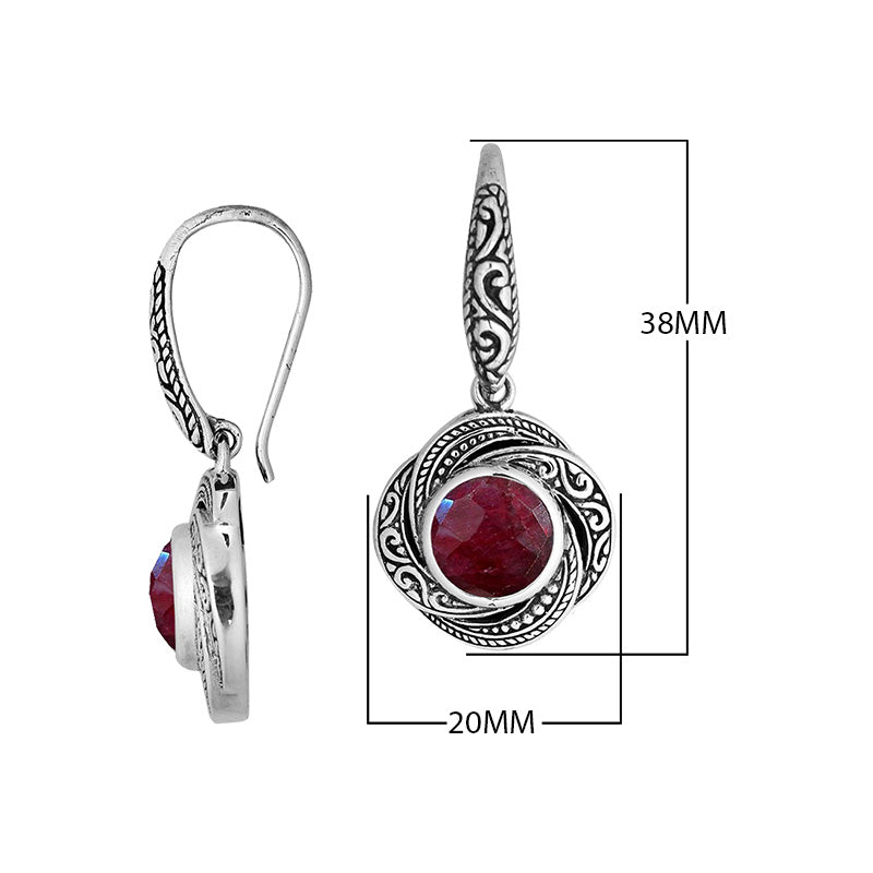 Wholesale sterling silver Ruby swirl-pattern Balinese drop earrings.