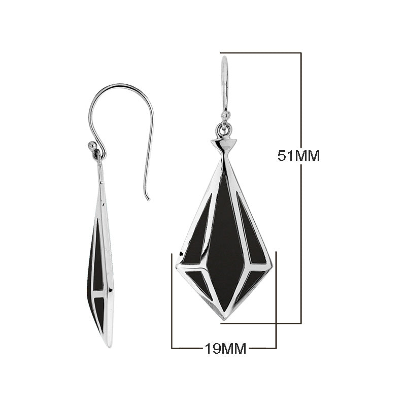 Wholesale Angular Prism Sterling Silver Earrings With Black Shell And Polished Finish