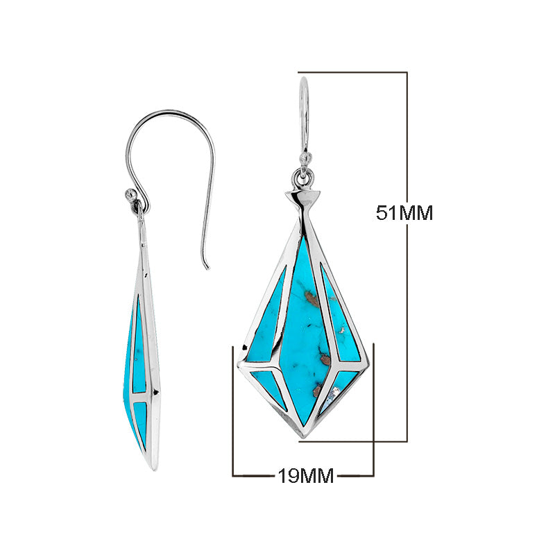 Wholesale Angular Prism Sterling Silver Earrings With Turquoise Shell And Polished Finish