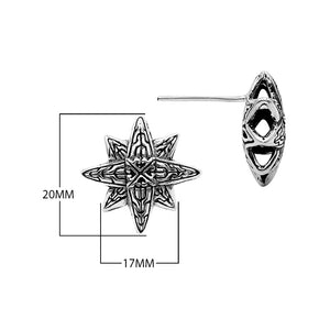 Wholesale Sterling Silver Star-Shaped Bali Carved Stud Earrings With Oxidized Finish