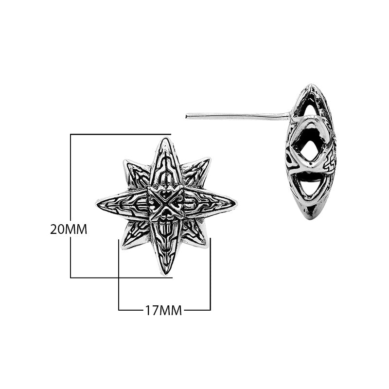 Wholesale Sterling Silver Star-Shaped Bali Carved Stud Earrings With Oxidized Finish