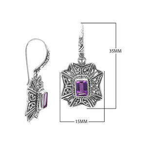 Wholesale Sterling Silver Starburst Filigree Amethyst Quartz Drop Earrings With Oxidized Finish And Balinese Craftsmanship