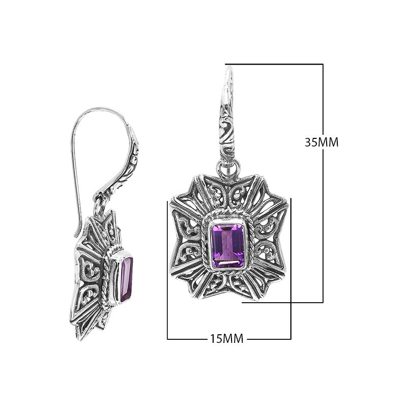 Wholesale Sterling Silver Starburst Filigree Amethyst Quartz Drop Earrings With Oxidized Finish And Balinese Craftsmanship