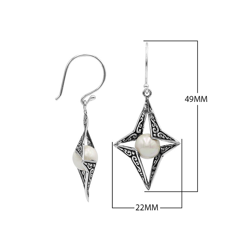 Wholesale Sterling Silver Open Star Mabe Pearl Dangle Earrings With Bali Scroll Design Handcrafted In Bali