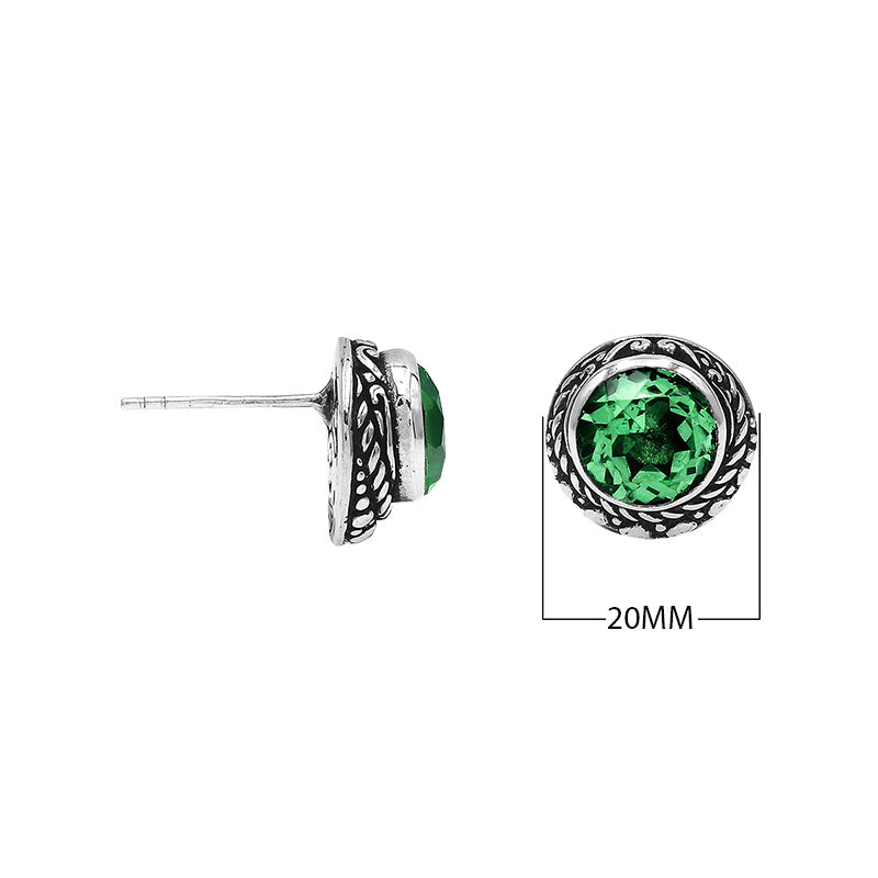Wholesale Sterling Silver Round Green Quartz Stud Earrings With Bali Rope Bezel Handcrafted In Bali