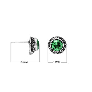 Wholesale Sterling Silver Round Green Quartz Stud Earrings With Bali Rope Bezel Handcrafted In Bali