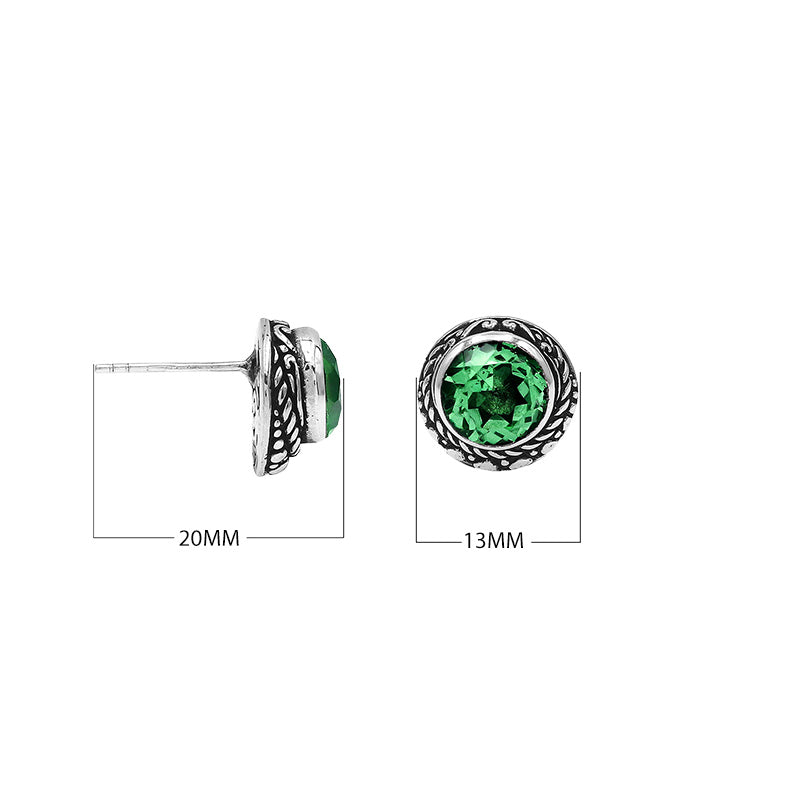 Wholesale Sterling Silver Round Green Quartz Stud Earrings With Bali Rope Bezel Handcrafted In Bali