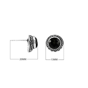 Wholesale Sterling Silver Round Black Onyx Stud Earrings With Bali Rope Bezel Handcrafted In Bali
