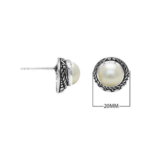 Wholesale Sterling Silver Round Mabe Pearl Stud Earrings With Bali Rope Bezel Handcrafted In Bali