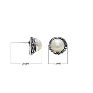 Wholesale Sterling Silver Round Mabe Pearl Stud Earrings With Bali Rope Bezel Handcrafted In Bali