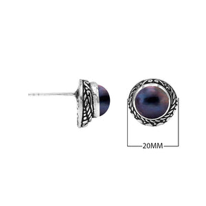 Wholesale Sterling Silver Round Gray Mabe Pearl Stud Earrings With Bali Rope Bezel Handcrafted In Bali