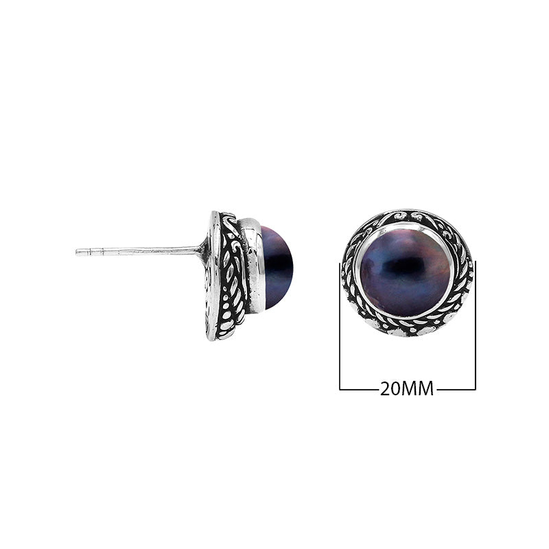 Wholesale Sterling Silver Round Gray Mabe Pearl Stud Earrings With Bali Rope Bezel Handcrafted In Bali