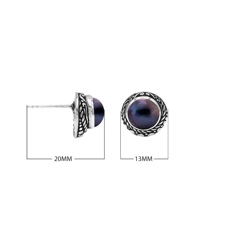 Wholesale Sterling Silver Round Gray Mabe Pearl Stud Earrings With Bali Rope Bezel Handcrafted In Bali
