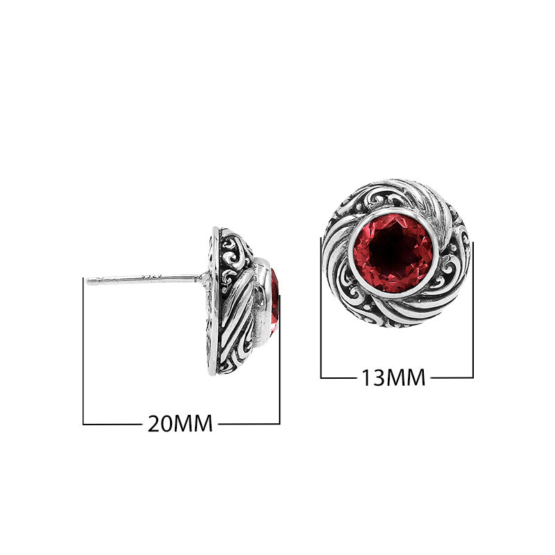 Wholesale Sterling Silver Bali Swirl Garnet Quartz Stud Earrings With Oxidized Detailing Handcrafted In Bali