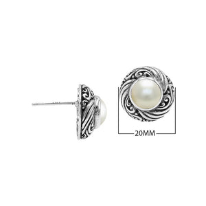 Wholesale Sterling Silver Bali Swirl Pearl Stud Earrings With Oxidized Detailing Handcrafted In Bali
