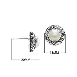 Wholesale Sterling Silver Bali Swirl Pearl Stud Earrings With Oxidized Detailing Handcrafted In Bali