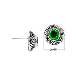 Wholesale Sterling Silver Bali Swirl Peridot Quartz Stud Earrings With Oxidized Detailing Handcrafted In Bali