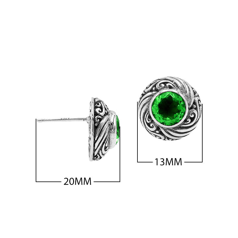 Wholesale Sterling Silver Bali Swirl Peridot Quartz Stud Earrings With Oxidized Detailing Handcrafted In Bali