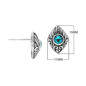 Wholesale Sterling Silver Marquise Blue Topaz Quartz Stud Earrings With Bali Scroll Detailing Handcrafted In Bali