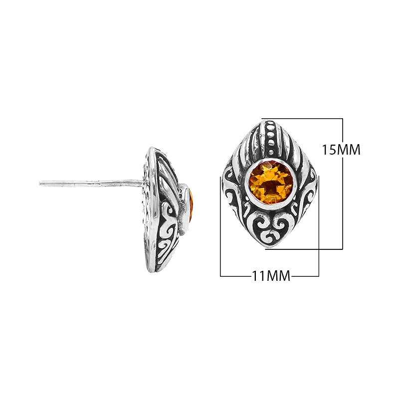 Wholesale Sterling Silver Marquise Citrine Quartz Stud Earrings With Bali Scroll Detailing Handcrafted In Bali