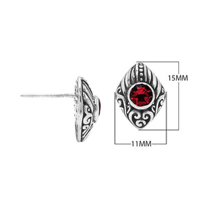 Wholesale Sterling Silver Marquise Garnet Quartz Stud Earrings With Bali Scroll Detailing Handcrafted In Bali