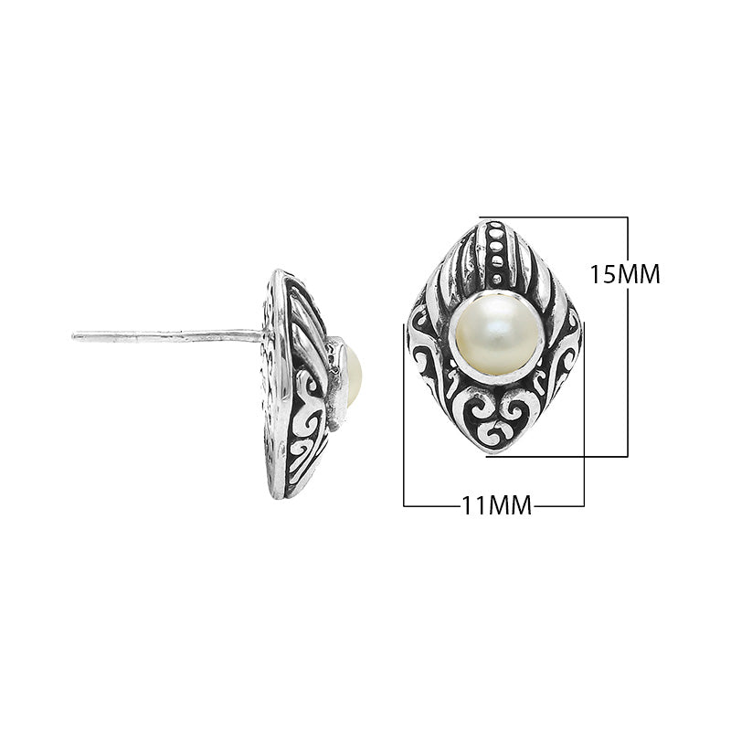 Wholesale Sterling Silver Marquise Pearl Stud Earrings With Bali Scroll Detailing Handcrafted In Bali