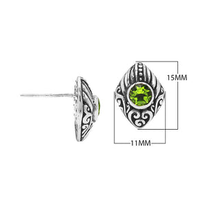 Wholesale Sterling Silver Marquise Peridot Quartz Stud Earrings With Bali Scroll Detailing Handcrafted In Bali