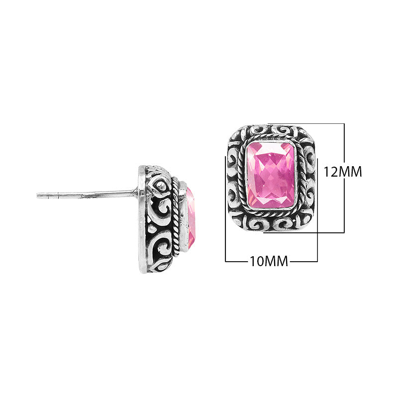 Wholesale Sterling Silver Stud Earrings With Pink Quartz And Antique Scroll Bezel Detailing