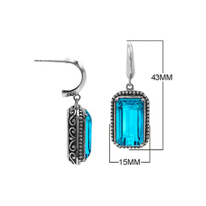 Sterling Silver Blue Topaz Quartz Drop Earrings With Rope Bezel And Scroll Side Detailing