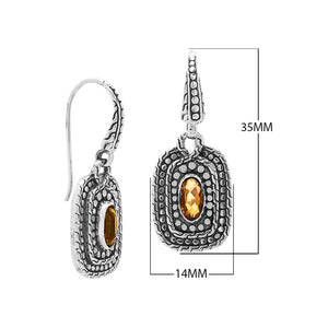 Sterling Silver Citrine Quartz Granulated Oval Drop Earrings With Balinese Detailing