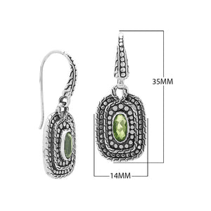 Sterling Silver Green Amethyst Quartz Granulated Oval Drop Earrings With Balinese Detailing