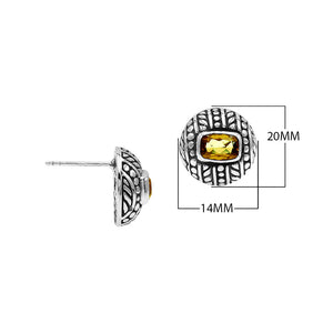 Sterling Silver Stud Earrings With Carved Dot-Stripe Details And Center Citrine Quartz