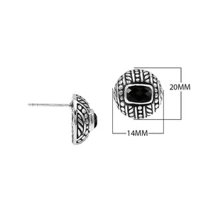 Sterling Silver Stud Earrings With Carved Dot-Stripe Details And Center Black Onyx