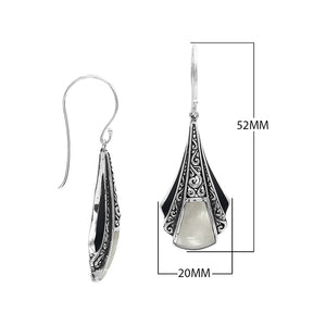 Sterling Silver Filigree Long Drop Earrings With Inlaid Mother Of Pearl