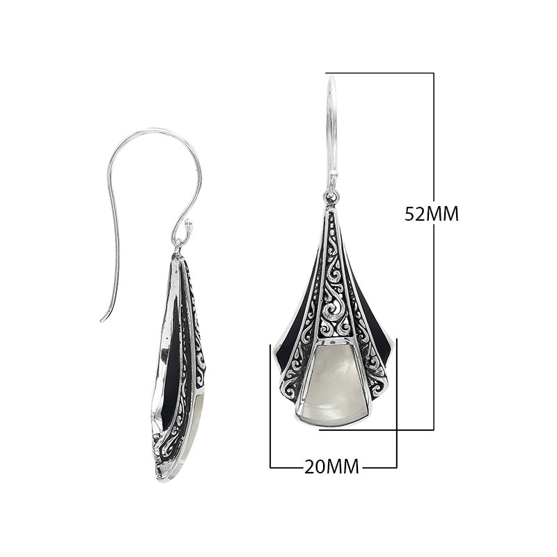 Sterling Silver Filigree Long Drop Earrings With Inlaid Mother Of Pearl