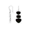Sterling Silver Triple-Drop Heart And Square Dangle Earrings Featuring Shiva Shell Black With Sleek Polished Finish