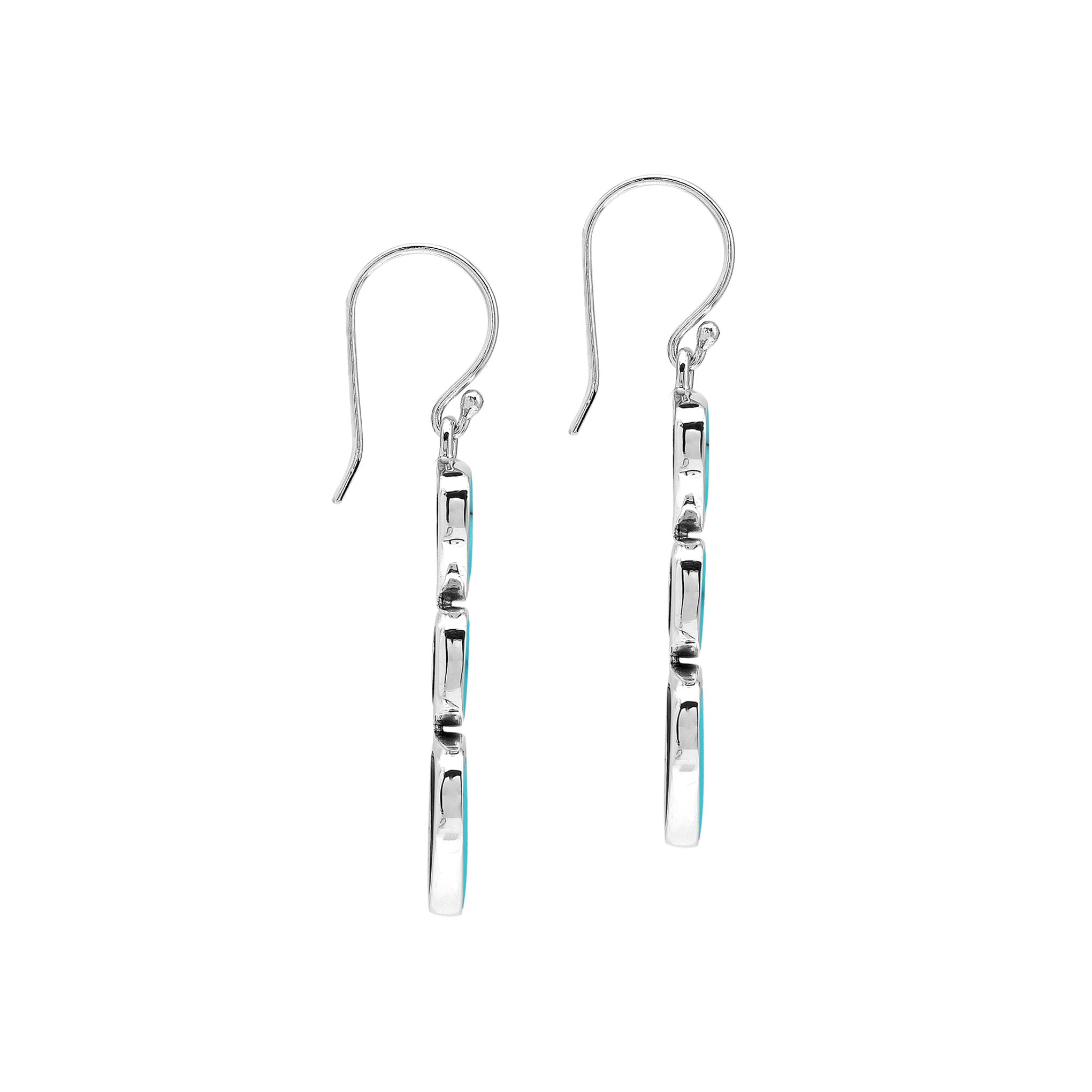 Sterling Silver Turquoise Shell Triple Drop Designer Earrings For Wholesale Collections