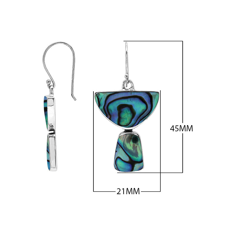 Sterling Silver Abalone Shell Half Moon Tapered Drop Designer Earrings Wholesale